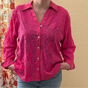 Ruby Rd. Fuchsia Floral Button-Down Shirt